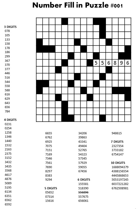 Number Fill In Puzzles – Word Search Printables
