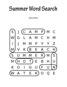 easy summer word search solution