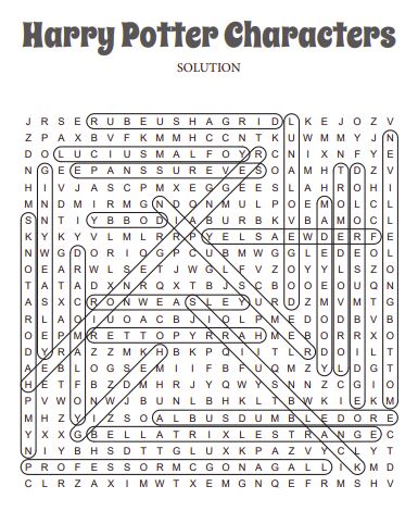 harry potter word search solution