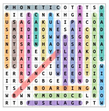 Airplane vocabulary Word Search 1 Solution