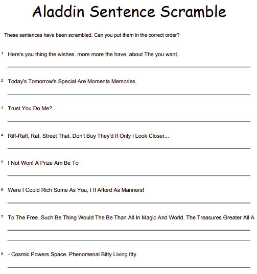 aladdin sentence scramble