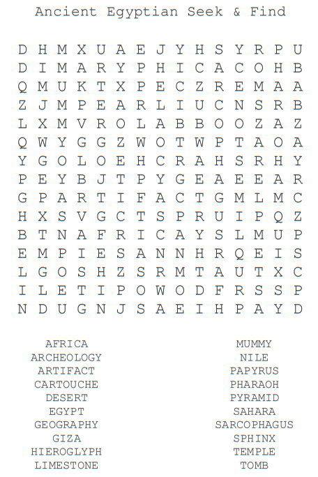 Ancient Egyptian Word Search 3 Solution