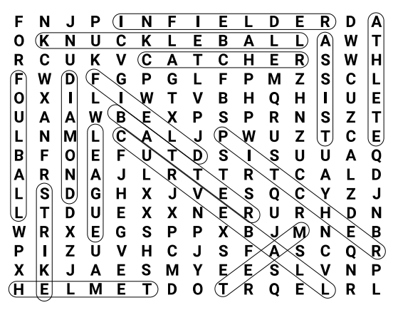 Baseball Word Search 3 Solution