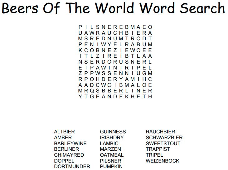 Beers Of The World Word Search
