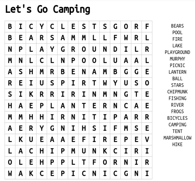 Camping Word Search 2