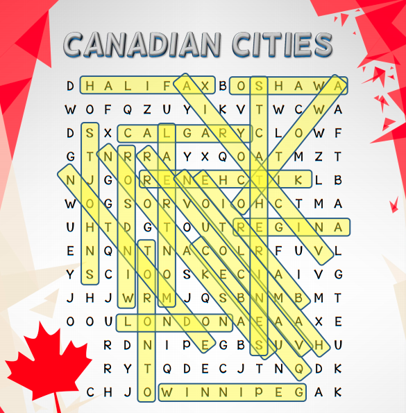 Canadian Cities Word Search Puzzles – Word Search Printables