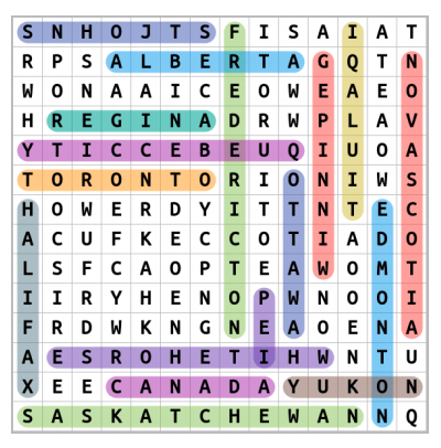 Canadian Cities Word Search 2 Solution