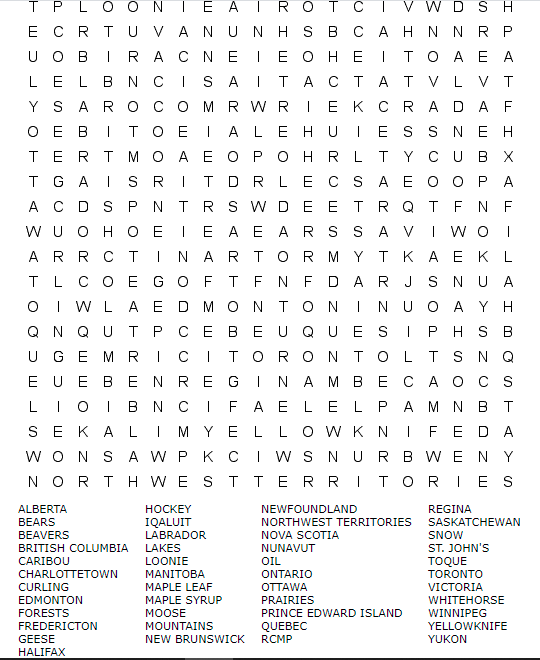 Canadian Cities Word Search 3
