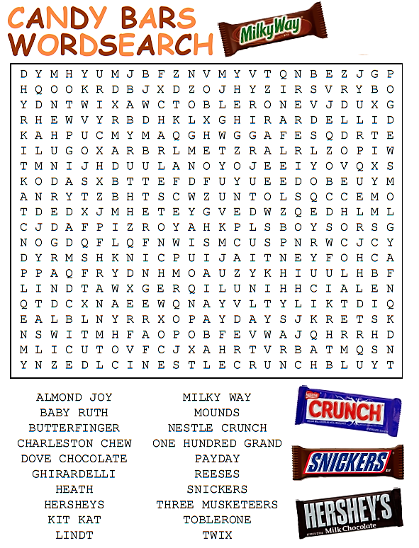 Candy Bars Word Search 1