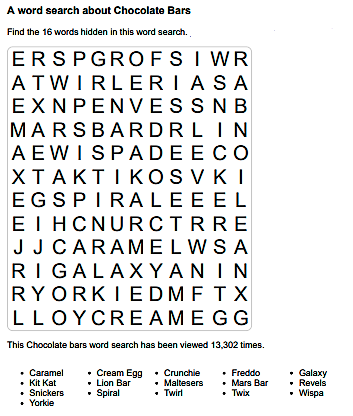 Candy Bars Word Search 3