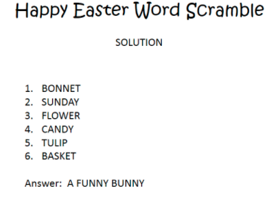 Easter Word Scramble 1 Solution