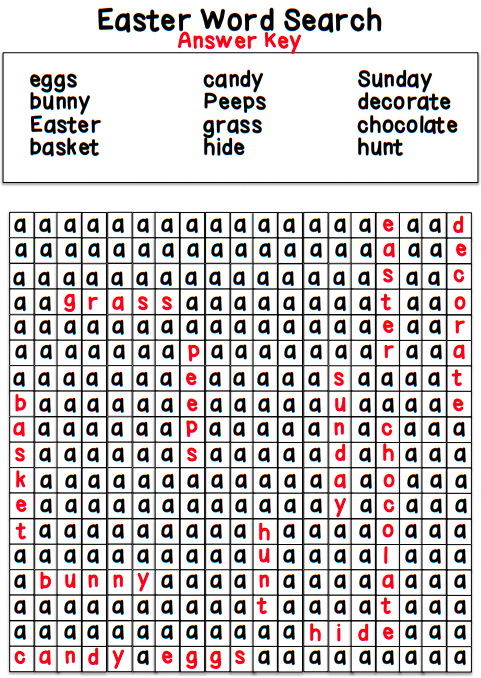 Easter Word Search 1 Solution