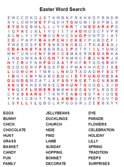 Easter Word Search 2 Solution