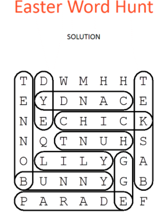 Easy Easter Word Search 1 Solution