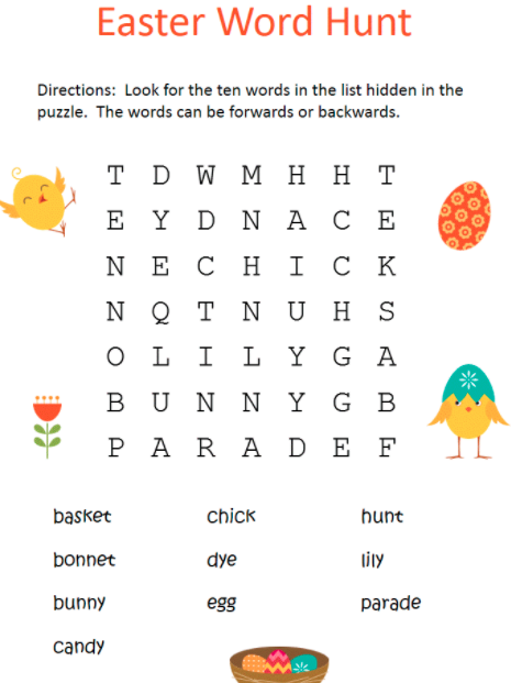 Easy Easter Word Search 1