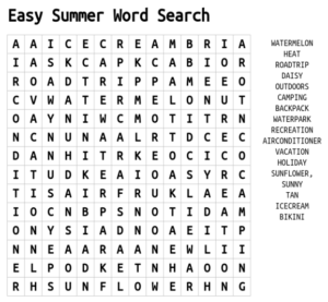 Easy Summer Word Search 2