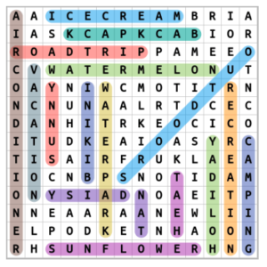 Easy Summer Word Search 2 Solution