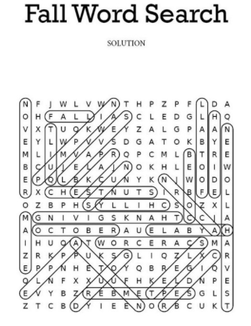 Fall Word Search 1 Solution