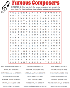 Famous Composers Word Search 2