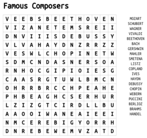 Famous Composers Word Search 3