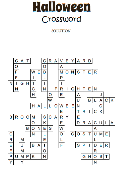 Halloween Crossword Puzzle 1 Solution