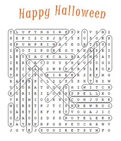 Halloween Word Search 1 Solution