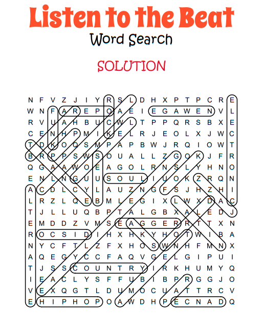 Music Genres Word Search 1 Solution