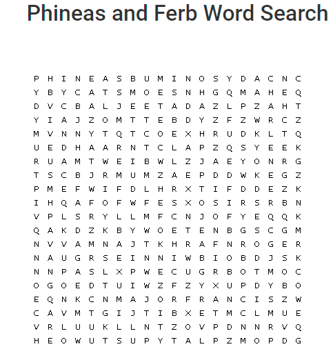 Phineas And Ferb Words Search 1