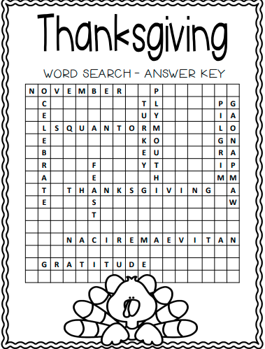 Pilgrims Word Search Puzzle Solution