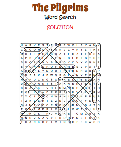 Pilgrims Word Search Puzzle Solution