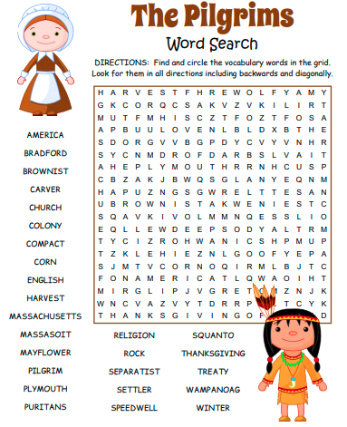 Pilgrims Word Search Puzzle