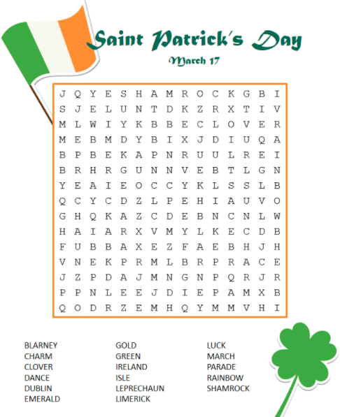 Saint Patrick's Day Word Search 1