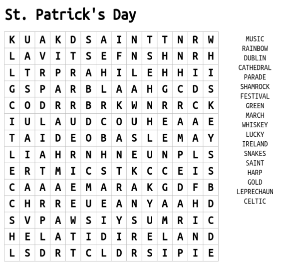 Saint Patrick's Day Word Search 2