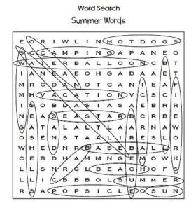 summer word search 3 and 4 grades solution
