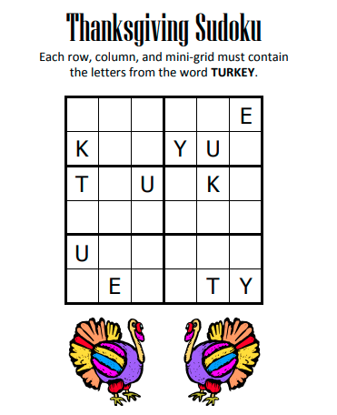 Thanksgiving Word Sudoku 2