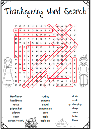 Thanksgiving Food Word Search Solution