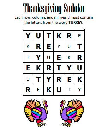 Thanksgiving Word Sudoku 2 Solution