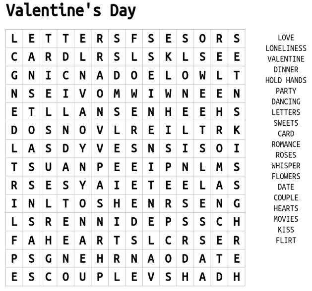 Valentine Word Search 2