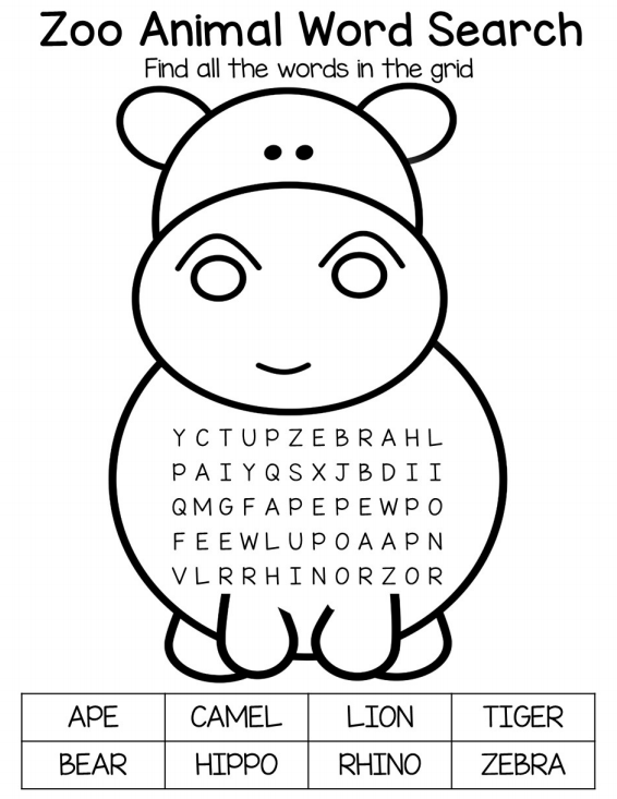 Zoo Animals Word Search 3