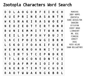Zootopia character names word search