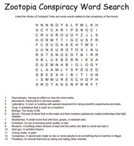 Zootopia conspiracy word search