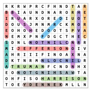 US Presidents Last Names Word Search Solution