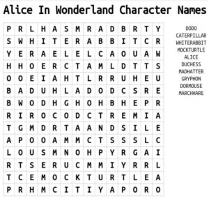 Alice In Wonderland Character Names Word Search 