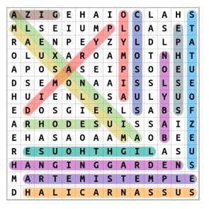 Ancient Seven Wonders Word Search Solution