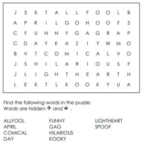 April Fools Day Vocabulary Word Search