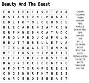 Beauty And The Beast Character Names Word Search