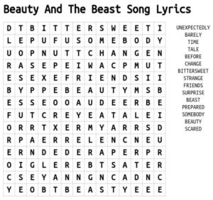 Beauty And The Beast Song Lyrics Word Search