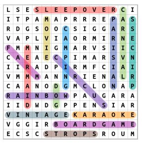Birthday Party Ideas Word Search 