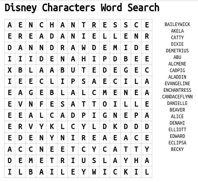 Disney Characters Word Search 1