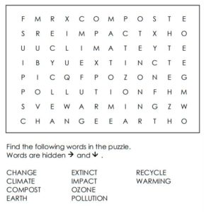 Earth Day vocabulary Word Search For Kids 